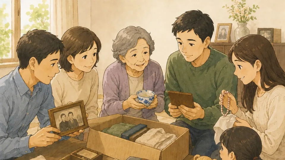 家族で形見分けをする様子